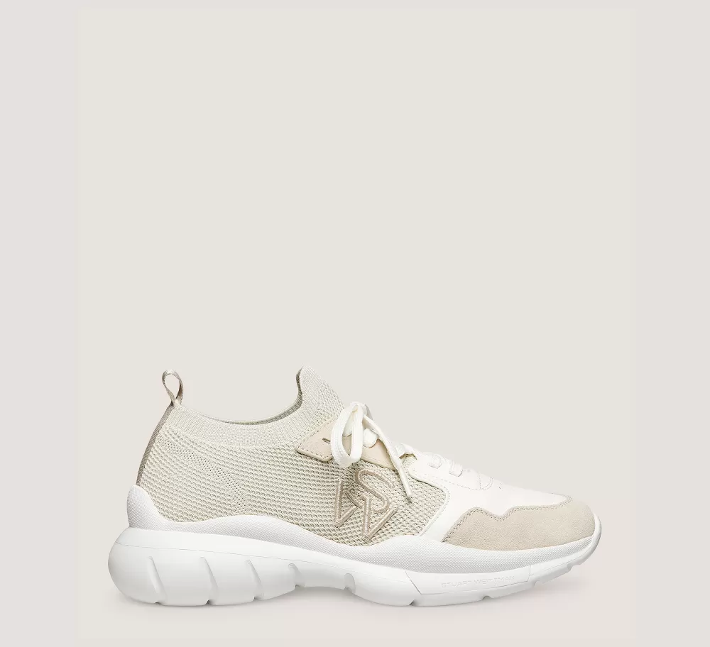 Stuart Weitzman The SW Exclusives Collection | Sneakers-CHANGE LOCATION Leather & knit fabric/Light Beige & White