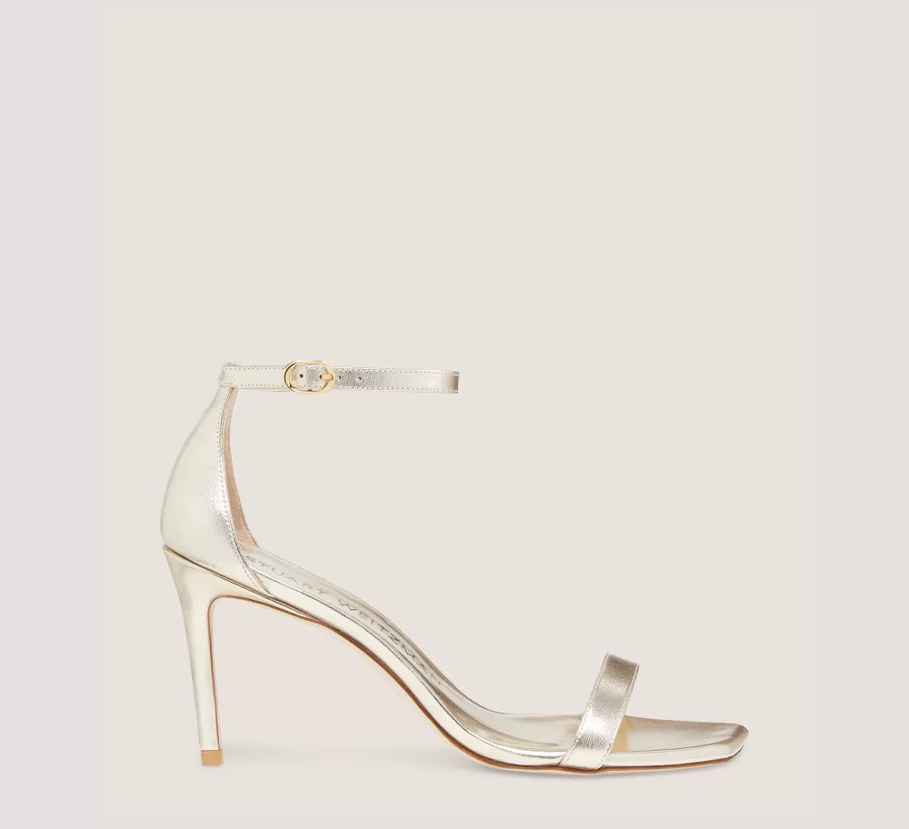 Stuart Weitzman The Nudist Collection | High Heel Sandals-CHANGE LOCATION Liquid Metallic Leather/Light Gold