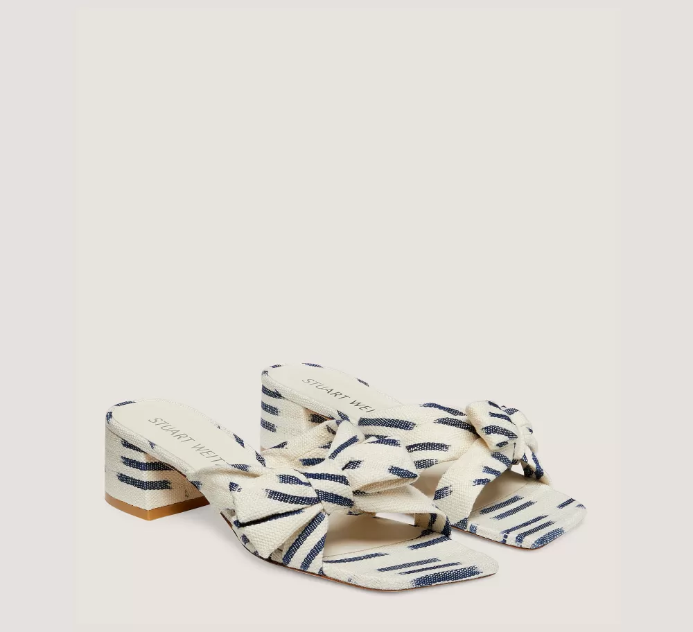 Stuart Weitzman The SW Extended Sizes Collection | Sandals-CHANGE LOCATION Ikat woven jacquard fabric/Natural & indigo