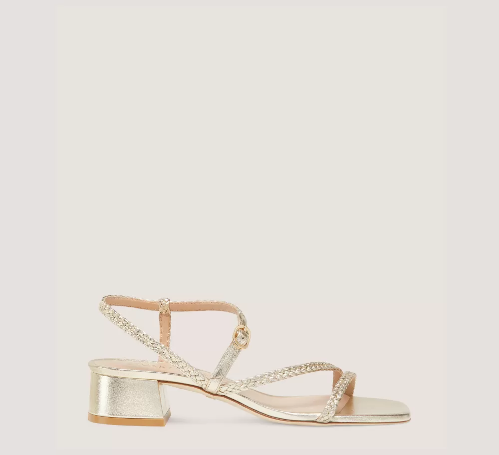 Stuart Weitzman Flat & Low Heel Sandals | Trending: Block Heels-CHANGE LOCATION Metallic woven leather/Light Gold