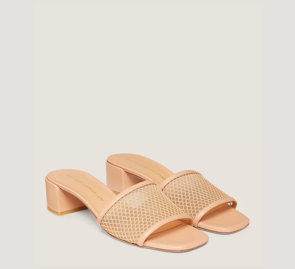 Stuart Weitzman Flat & Low Heel Sandals | Trending: Block Heels-CHANGE LOCATION Open mesh & smooth leather/Ginger