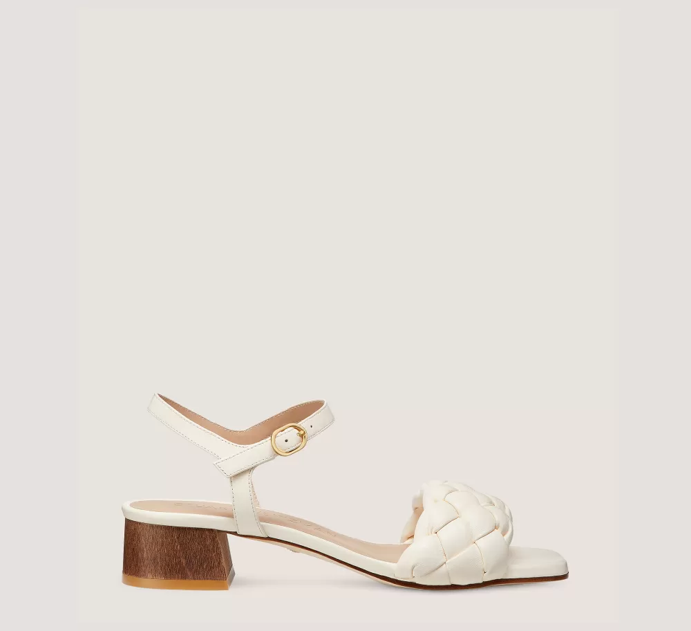 Stuart Weitzman Flat & Low Heel Sandals | Trending: Block Heels-CHANGE LOCATION Lacquered nappa leather & wood/Seashell & walnut