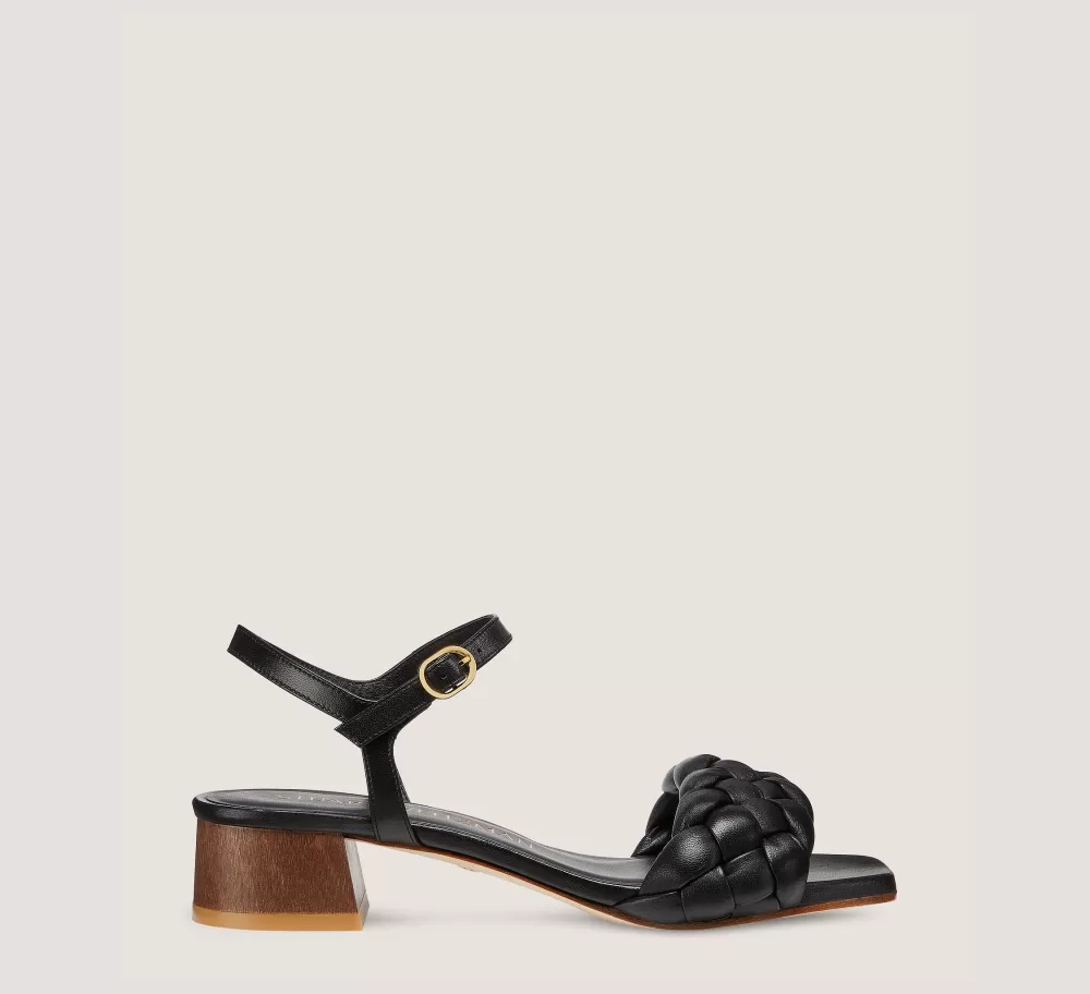 Stuart Weitzman Flat & Low Heel Sandals | Trending: Block Heels-CHANGE LOCATION Lacquered nappa leather & wood/Black & walnut