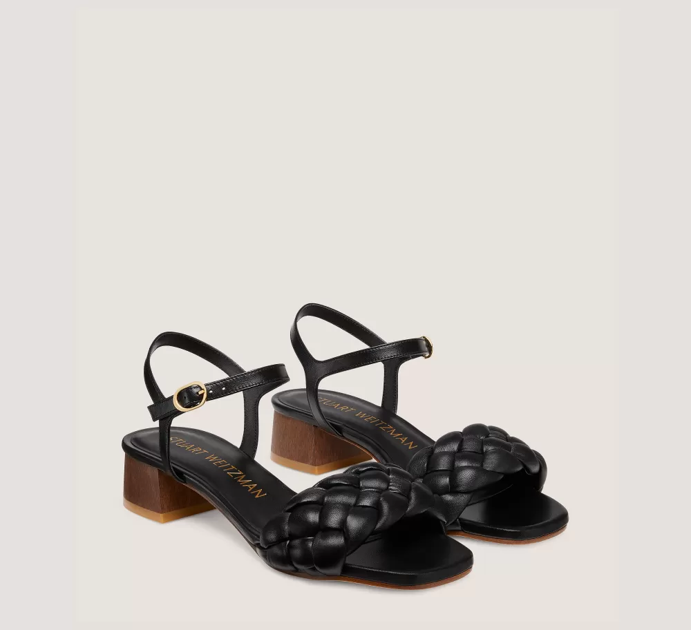 Stuart Weitzman Flat & Low Heel Sandals | Trending: Block Heels-CHANGE LOCATION Lacquered nappa leather & wood/Black & walnut