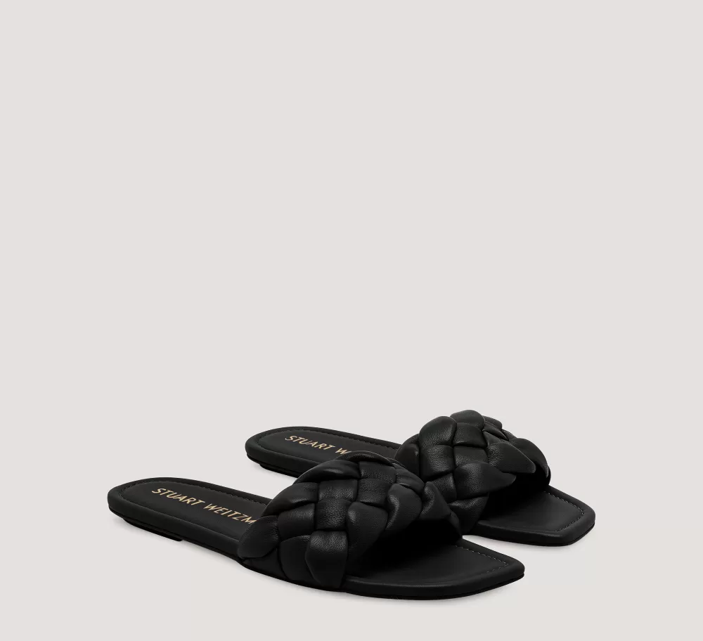 Stuart Weitzman Flat & Low Heel Sandals | The SW Extended Sizes Collection-CHANGE LOCATION Lacquered Nappa Leather/Black