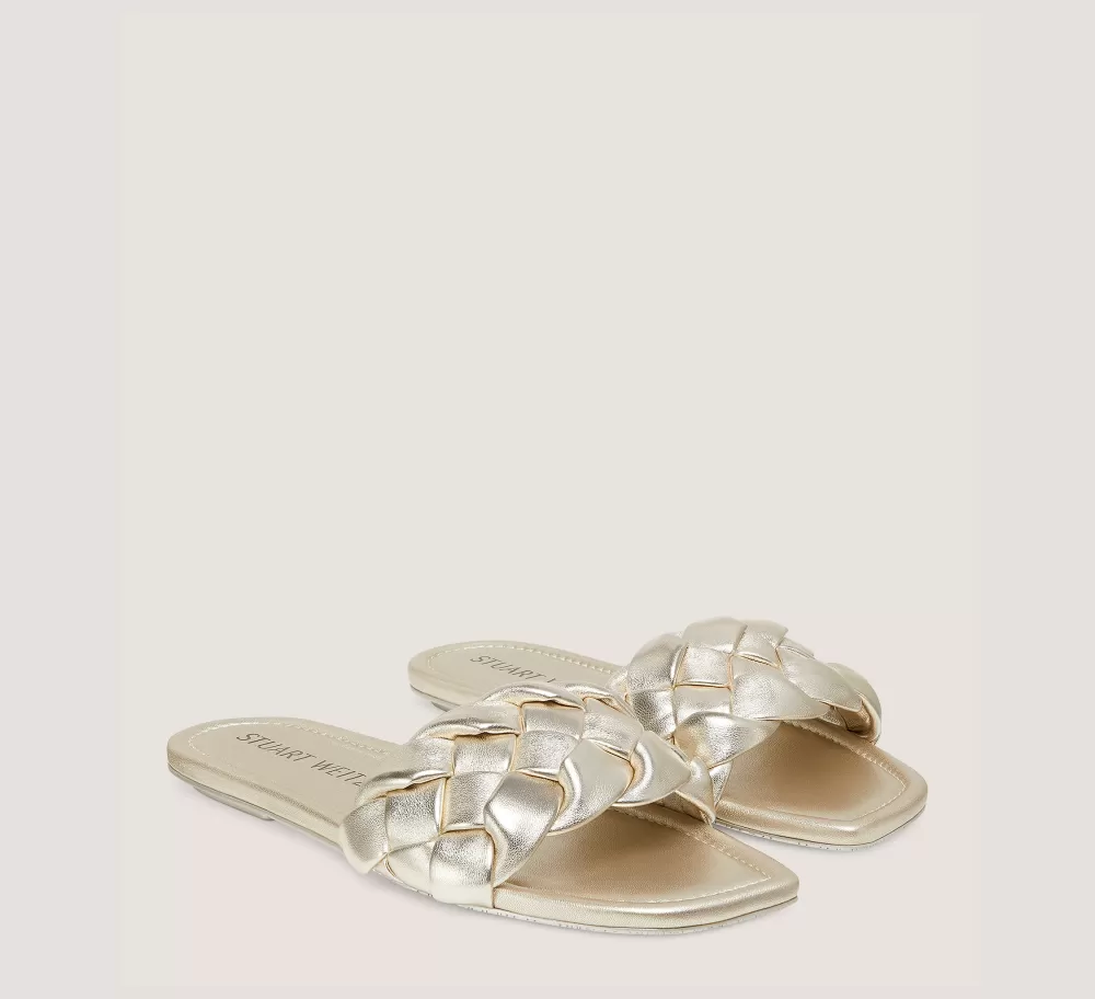 Stuart Weitzman Flat & Low Heel Sandals | Sandals-CHANGE LOCATION Liquid Metallic Leather/Light Gold