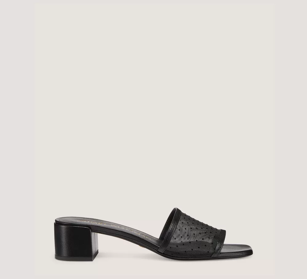 Stuart Weitzman Flat & Low Heel Sandals | Trending: Block Heels-CHANGE LOCATION Mesh & lacquered nappa leather/Black