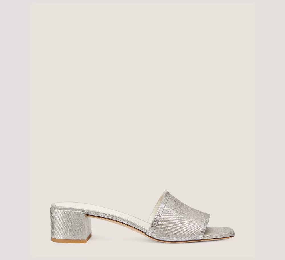 Stuart Weitzman Flat & Low Heel Sandals | Trending: Block Heels-CHANGE LOCATION Metallic Linen/Silver