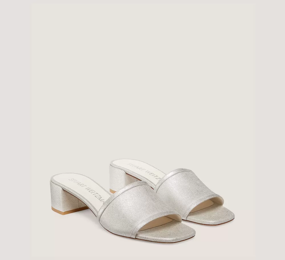 Stuart Weitzman Flat & Low Heel Sandals | Trending: Block Heels-CHANGE LOCATION Metallic Linen/Silver