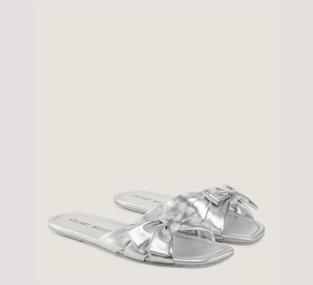 Stuart Weitzman Flat & Low Heel Sandals | Sandals-CHANGE LOCATION Liquid Metallic Leather/Silver