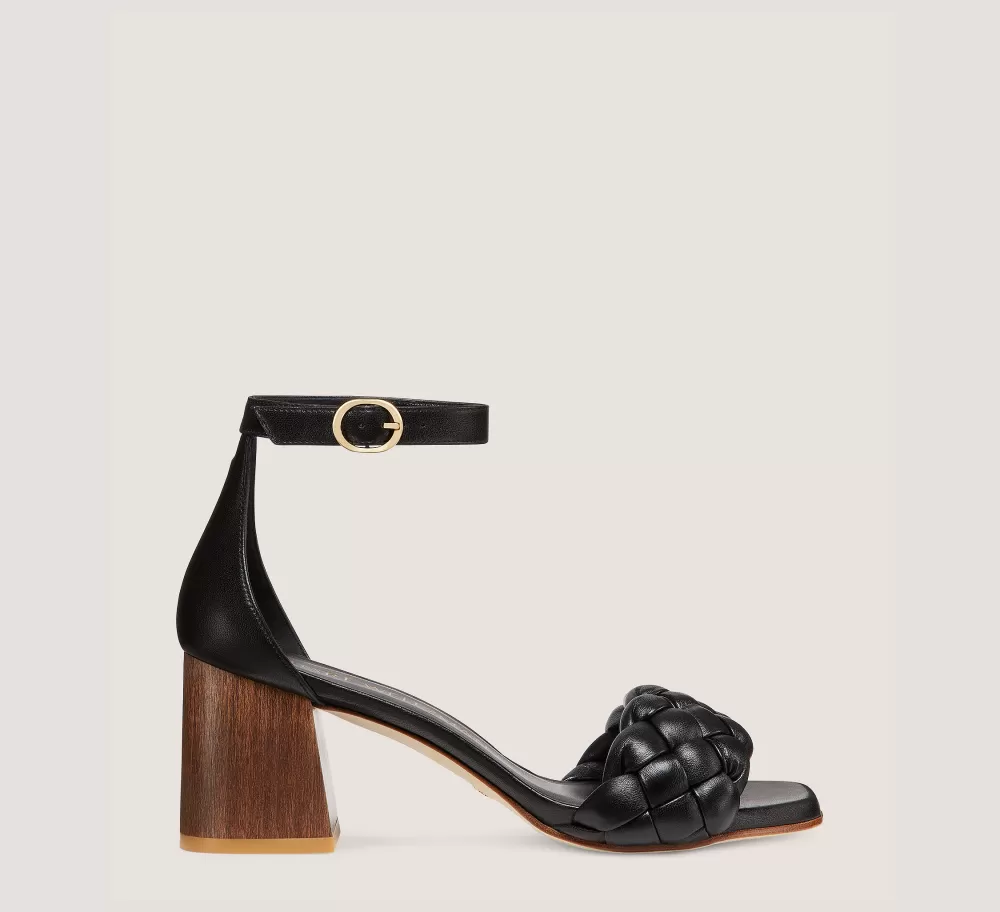 Stuart Weitzman Mid Heel Sandals | Trending: Block Heels-CHANGE LOCATION Lacquered nappa leather & wood/Black & walnut