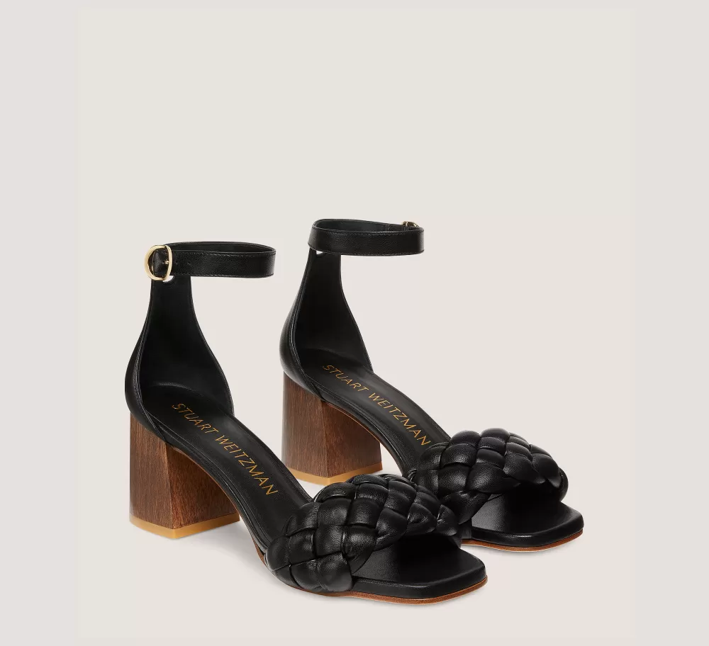 Stuart Weitzman Mid Heel Sandals | Trending: Block Heels-CHANGE LOCATION Lacquered nappa leather & wood/Black & walnut