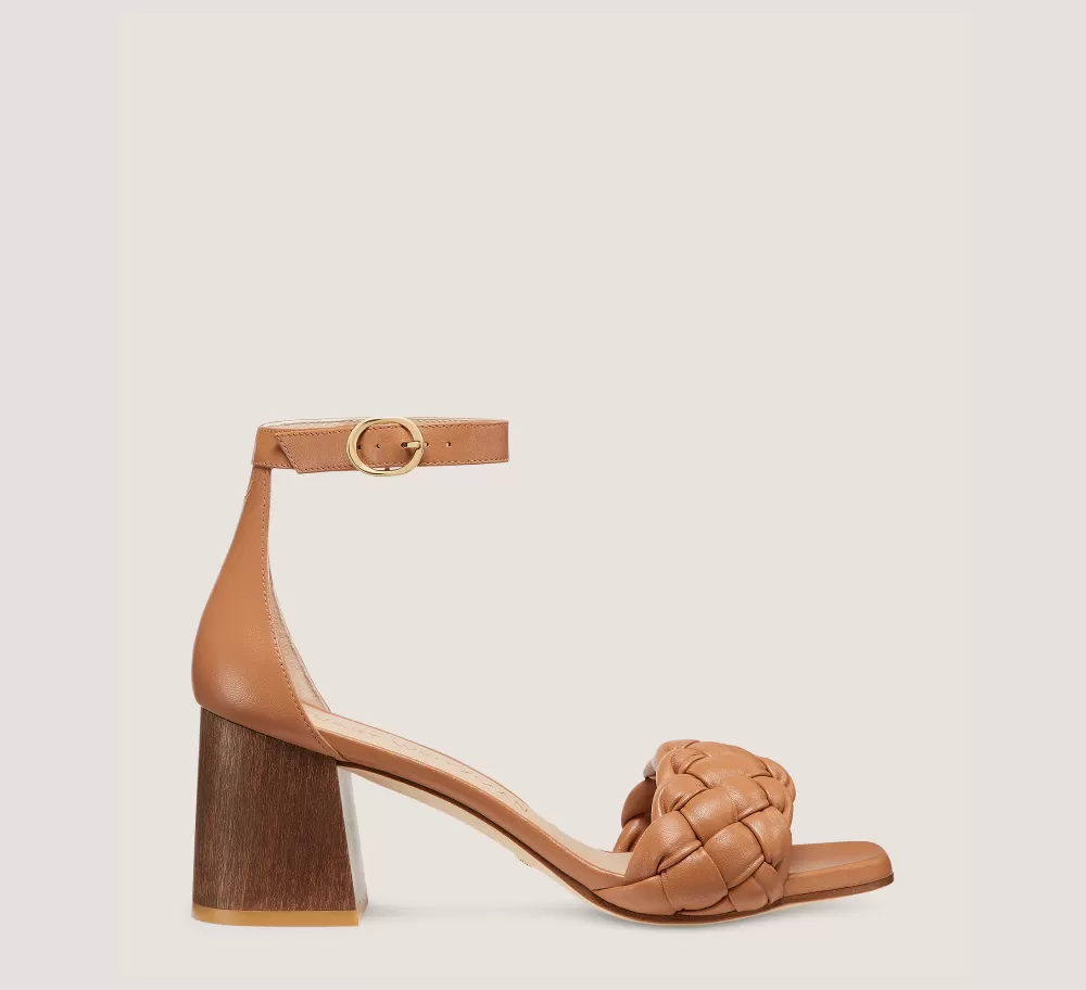 Stuart Weitzman Mid Heel Sandals | Trending: Block Heels-CHANGE LOCATION Lacquered nappa leather & wood/Tan & walnut