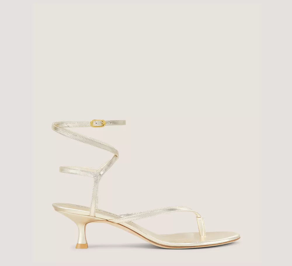 Stuart Weitzman Mid Heel Sandals | The SW Exclusives Collection-CHANGE LOCATION Liquid Metallic Leather/Light Gold