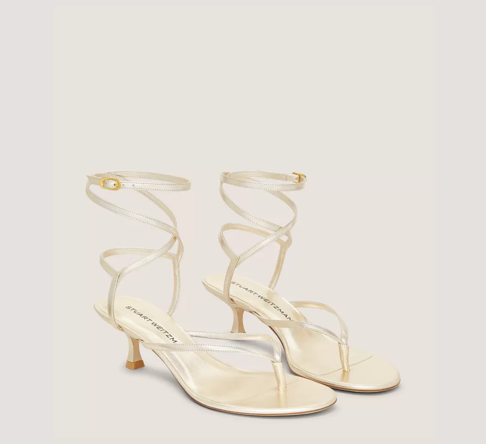 Stuart Weitzman Mid Heel Sandals | The SW Exclusives Collection-CHANGE LOCATION Liquid Metallic Leather/Light Gold