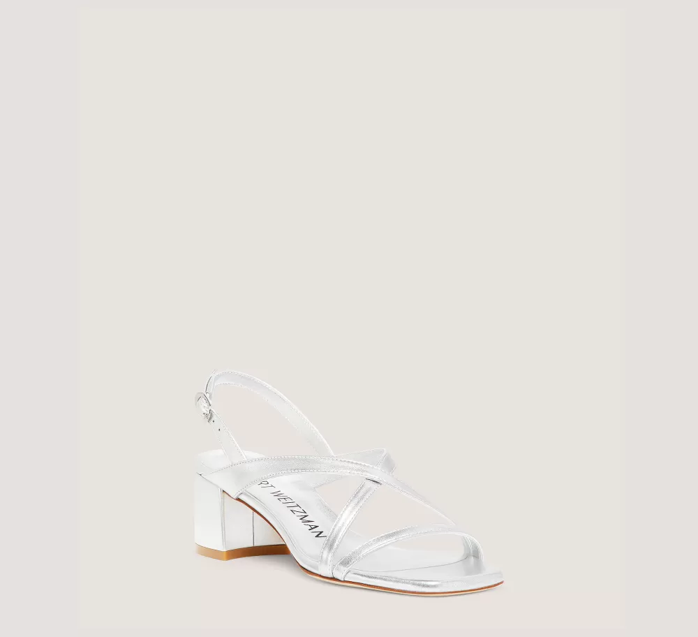 Stuart Weitzman Mid Heel Sandals | Trending: Block Heels-CHANGE LOCATION Liquid Metallic Leather/Silver