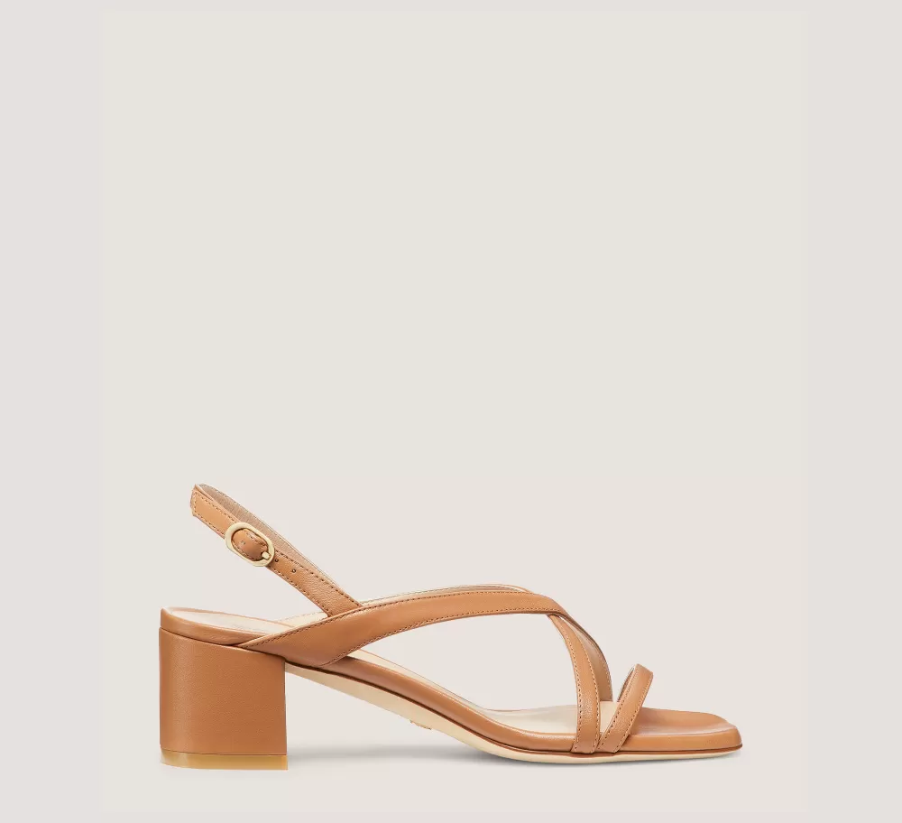 Stuart Weitzman Mid Heel Sandals | Trending: Block Heels-CHANGE LOCATION Lacquered Nappa Leather/Tan