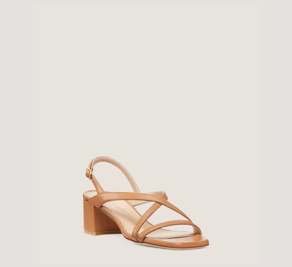 Stuart Weitzman Mid Heel Sandals | Trending: Block Heels-CHANGE LOCATION Lacquered Nappa Leather/Tan