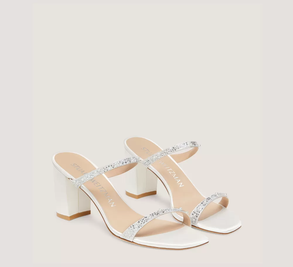 Stuart Weitzman Mid Heel Sandals | Trending: Block Heels-CHANGE LOCATION Satin/White