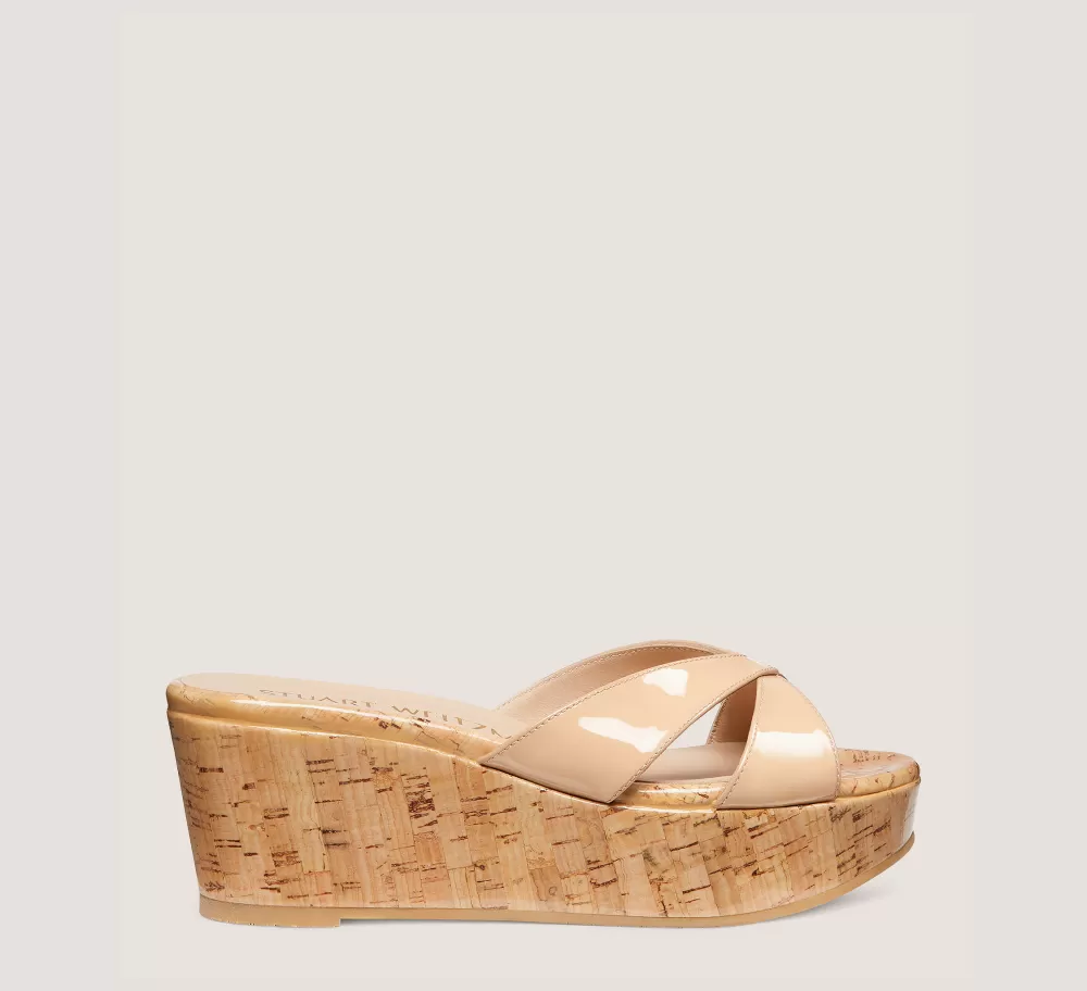 Stuart Weitzman Mid Heel Sandals | Wedges & Espadrilles-CHANGE LOCATION Patent leather/Adobe Beige