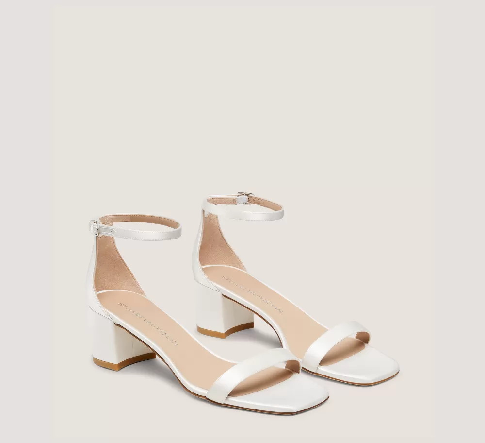 Stuart Weitzman Mid Heel Sandals | Trending: Block Heels-CHANGE LOCATION Satin/White