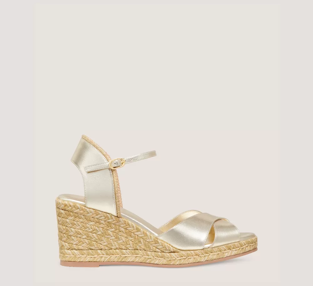 Stuart Weitzman Mid Heel Sandals | Wedges & Espadrilles-CHANGE LOCATION Liquid metallic leather & jute/Light Gold