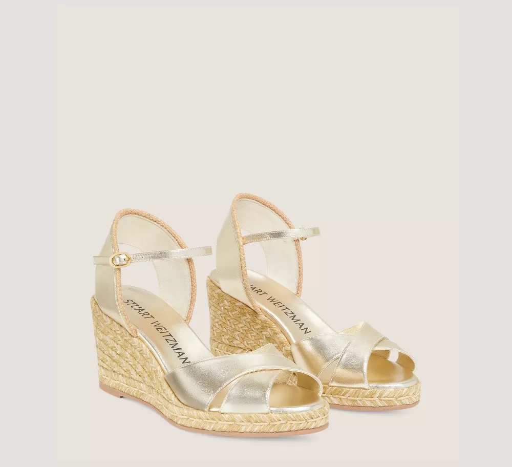 Stuart Weitzman Mid Heel Sandals | Wedges & Espadrilles-CHANGE LOCATION Liquid metallic leather & jute/Light Gold