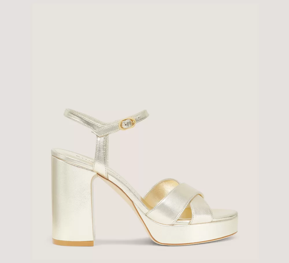 Stuart Weitzman High Heel Sandals | The Bridal Collection-CHANGE LOCATION Liquid Metallic Leather/Light Gold