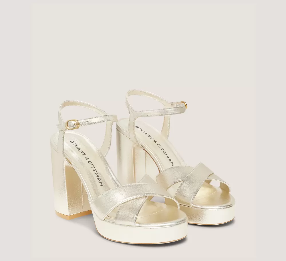 Stuart Weitzman High Heel Sandals | The Bridal Collection-CHANGE LOCATION Liquid Metallic Leather/Light Gold