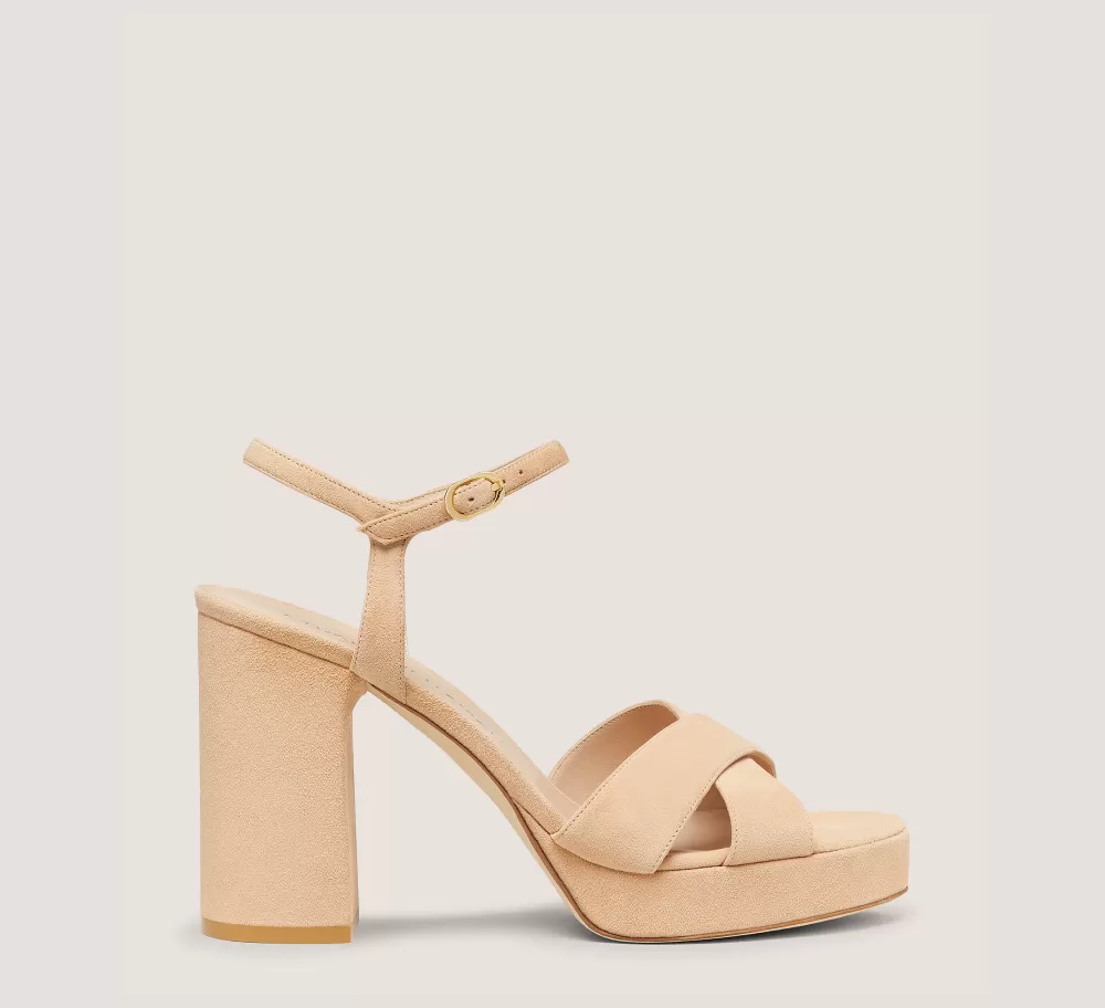 Stuart Weitzman High Heel Sandals | The Bridal Collection-CHANGE LOCATION Suede/Adobe Beige