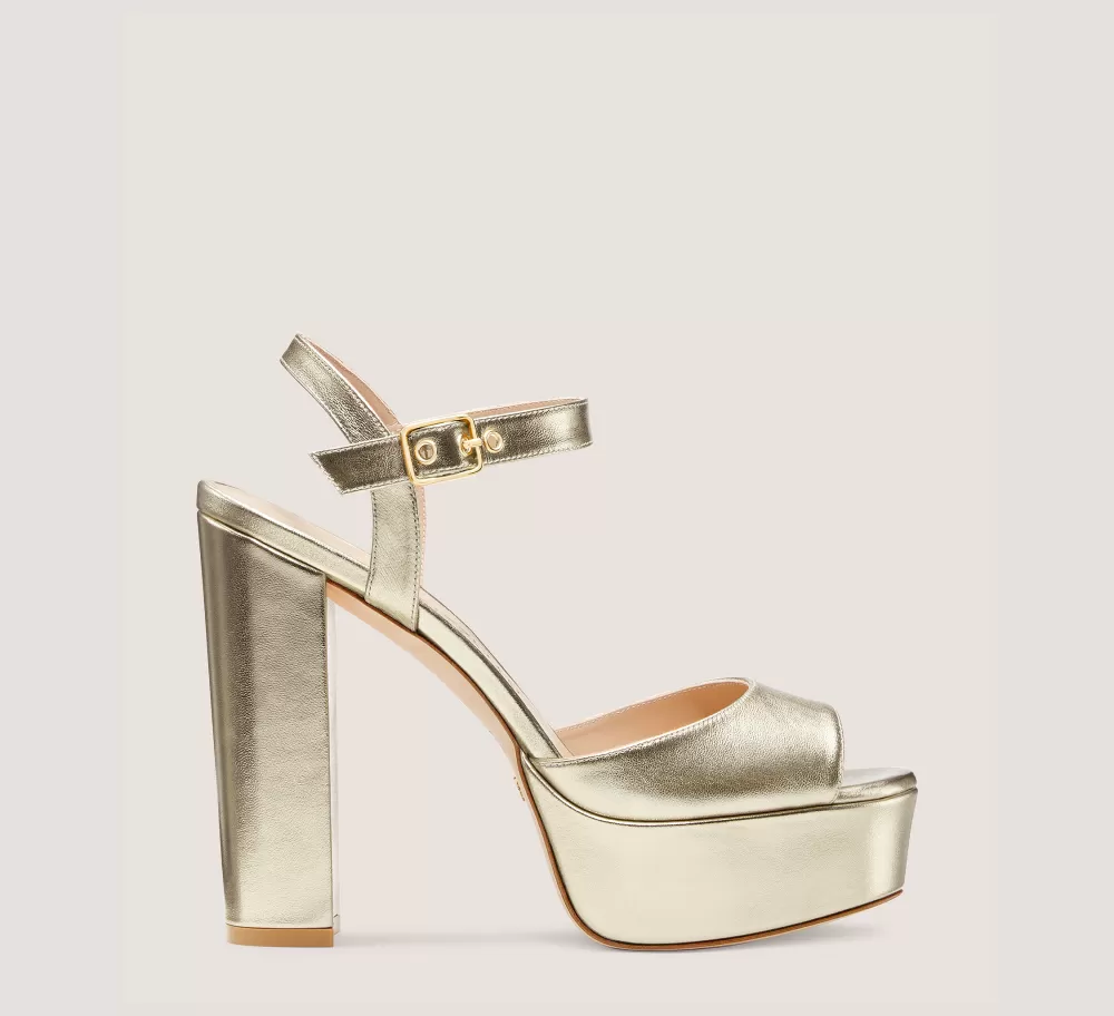 Stuart Weitzman High Heel Sandals | The Bridal Collection-CHANGE LOCATION Liquid Metallic Leather/Platino Gold