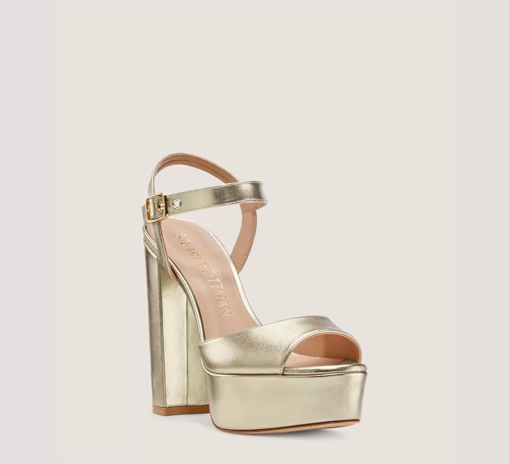 Stuart Weitzman High Heel Sandals | The Bridal Collection-CHANGE LOCATION Liquid Metallic Leather/Platino Gold