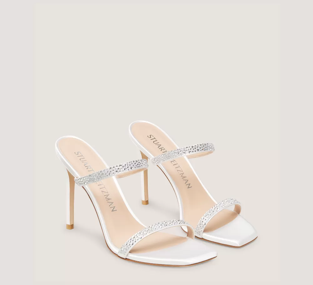 Stuart Weitzman High Heel Sandals | The Bridal Collection-CHANGE LOCATION Satin & crystal/White & Clear