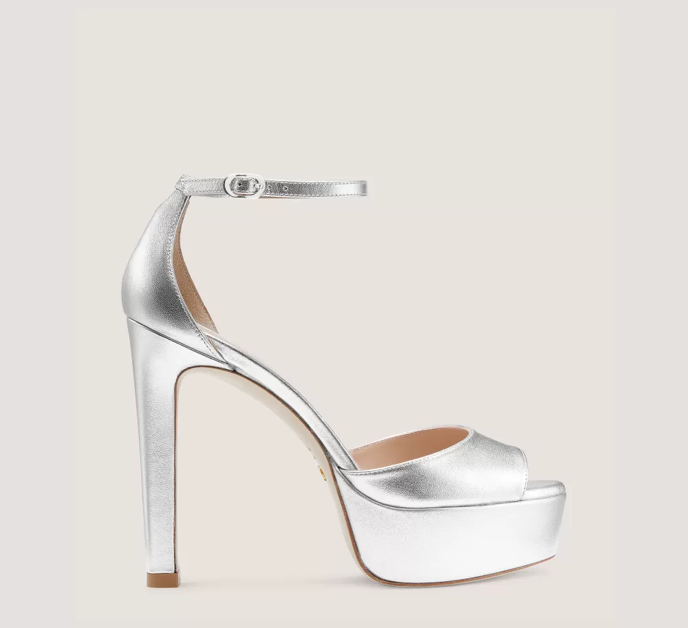 Stuart Weitzman High Heel Sandals | The Bridal Collection-CHANGE LOCATION Liquid Metallic Leather/Silver