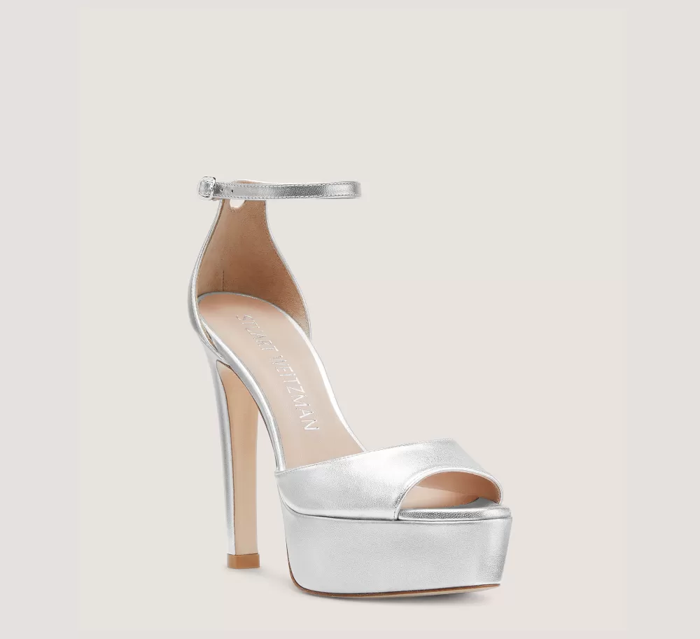 Stuart Weitzman High Heel Sandals | The Bridal Collection-CHANGE LOCATION Liquid Metallic Leather/Silver